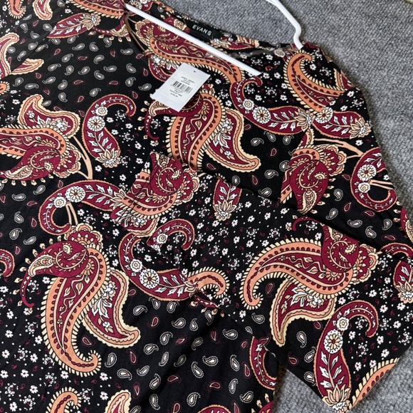 Evans Dresses & Skirts - EVANS‎ Paisley Print Jersey Swing Dress Red Black Size 20 Long Sleeve